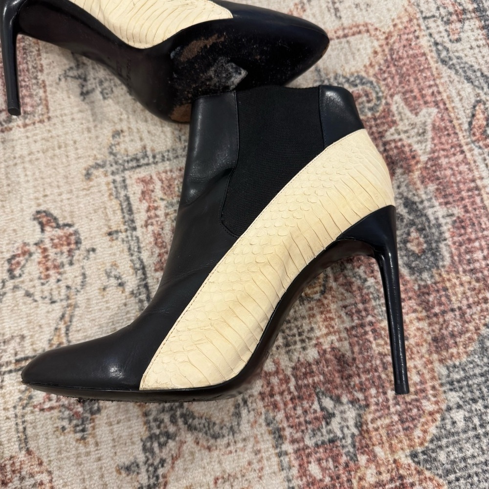 Rachel Zoe Gael Leather Snakeskin Trimmed Pointed-Toe Booties, Size 9 - Picture 11 of 13